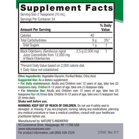 Natures Answer Sambucus Black Elderberry Extract label