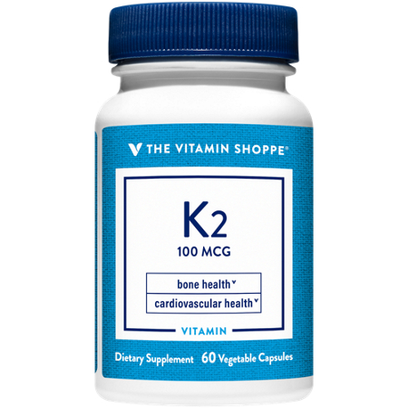 The Vitamin Shoppe Vitamin K2 capsules 100 MCG bottle front