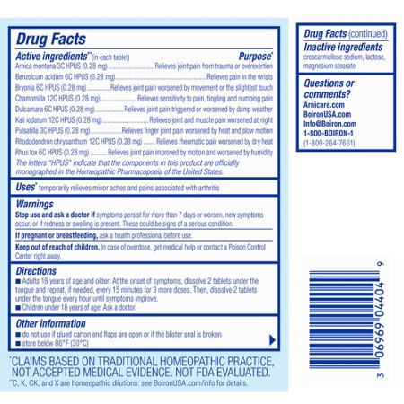 Directions for Boiron Arnicare Arthritis Homeopathic Medicine