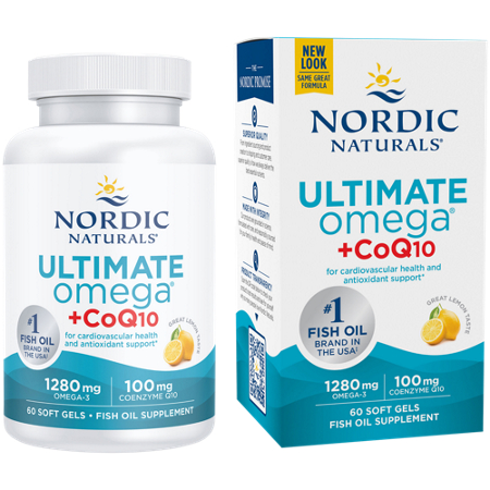 Nordic Naturals Ultimate Omega CoQ10 softgels bottle and box front