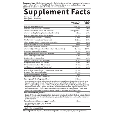 Supplement Facts of Garden of Life Men's Multivitamin