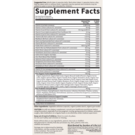 Supplement Facts for Garden of Life Women's Multivitamin