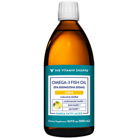 The Vitamin Shoppe Omega-3 Fish Oil EPA 800 MG DHA 500 MG Lemon bottle view