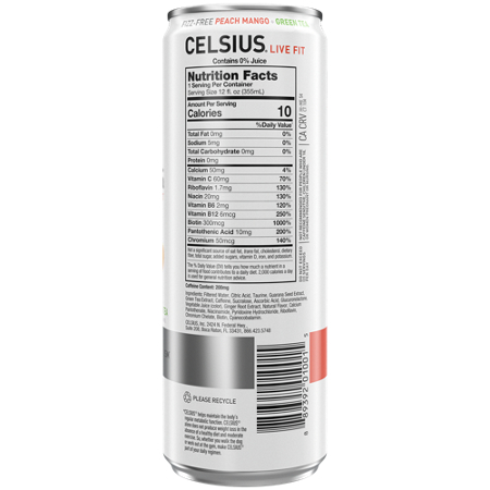Celsius Non-Carbonated Energy Drink Peach Mango Green Tea can view 3