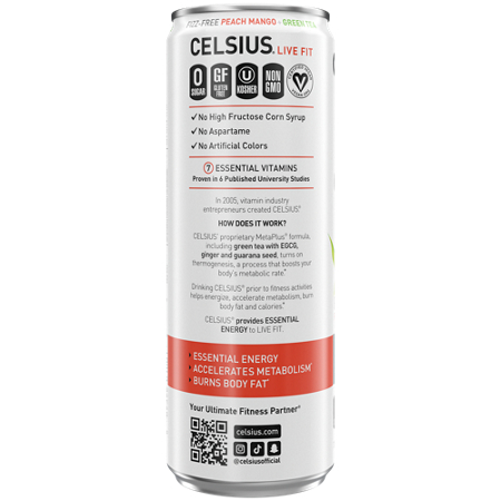 Celsius Non-Carbonated Energy Drink Peach Mango Green Tea view 5