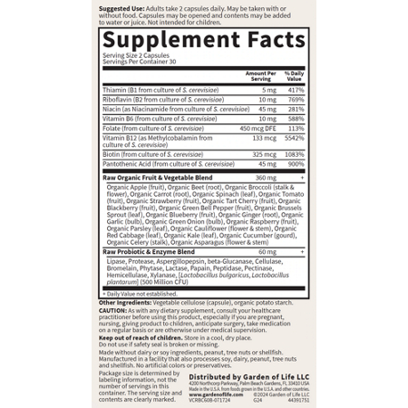 Supplement Facts for Vitamin Code Raw B-Complex Capsules
