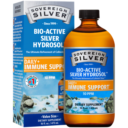 Sovereign Silver Bio-Active Silver Hydrosol Liquid bottle and box front