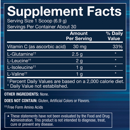 Supplement Facts label for BodyTech BCAA Glutamine Powder