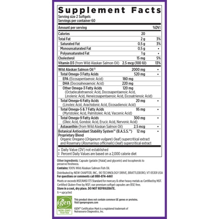 Supplement Facts label for New Chapter Wholemega Fish Oil 1000 MG