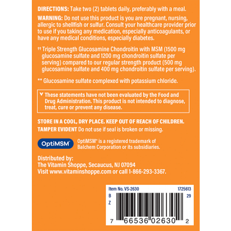 The Vitamin Shoppe Glucosamine Chondroitin MSM Directions