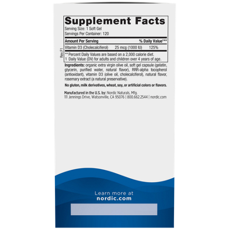 Nordic Naturals Vitamin D3 1000 IU Supplement Facts