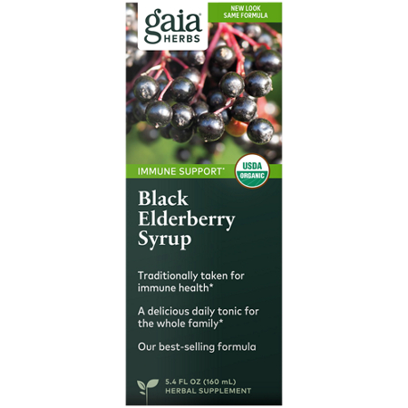 Gaia Herbs Organic Black Elderberry Syrup box front
