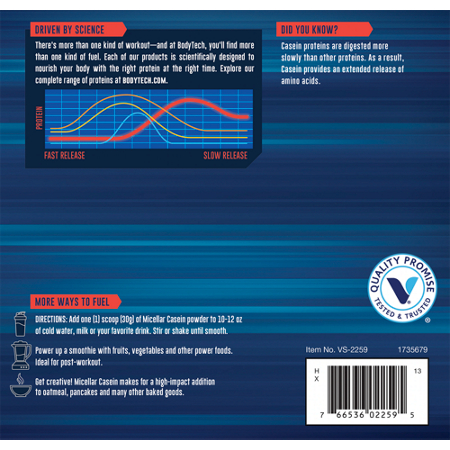 BodyTech Micellar Casein Protein Powder French Vanilla label