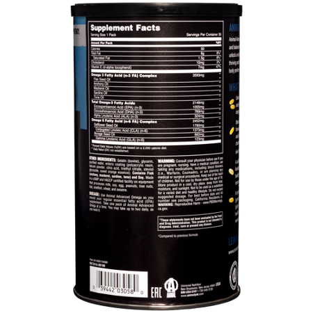 Supplement Facts label for Universal Animal Omega Essential EFA Stack