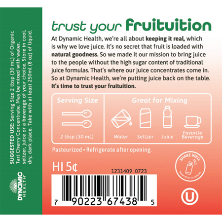 Dynamic Health Organic Tart Cherry Juice Concentrate 16 oz bottle back