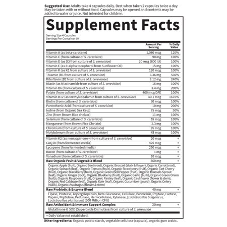 Vitamin Code Men Multivitamin Supplement Facts Label