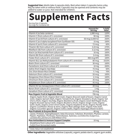 Supplement Facts for Garden of Life 50 & Wiser Multivitamin