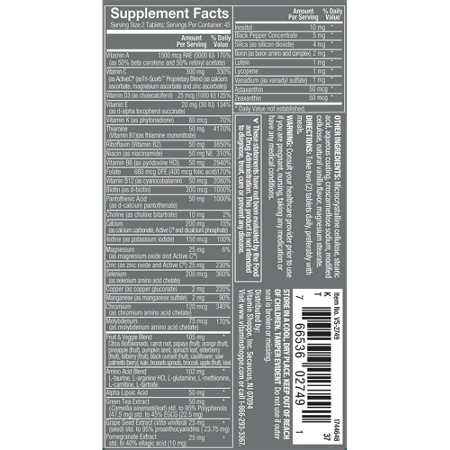Ultimate Man Multivitamin Supplement Facts label
