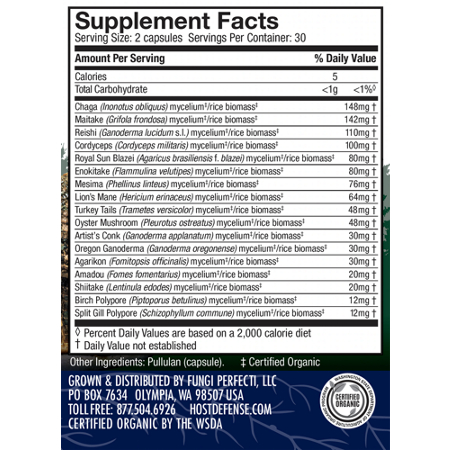 Supplement label for Host Defense MyCommunity Capsules