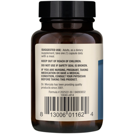 Mercola Ubiquinol CoQ-10 Supports Cardiovascular Health bottle back