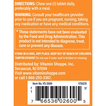 Directions for The Vitamin Shoppe Chewable Probiotic 2 Billion CFUs Strawberry