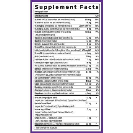 Supplement Facts label for New Chapter Organic Multivitamin for Every Woman