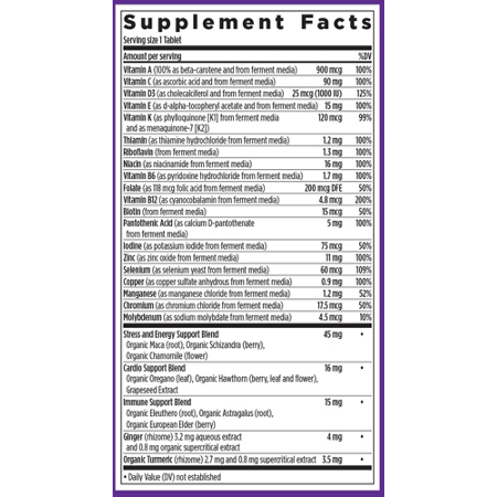 Supplement Facts label for New Chapter Organic Multivitamin for Every Man