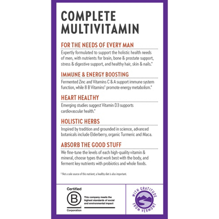 Organic Multivitamin for Every Man Whole Food Complex label