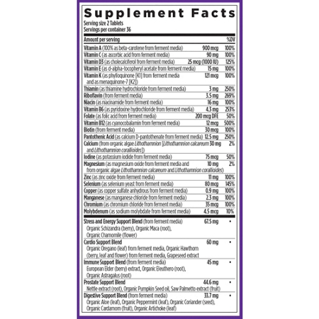 Supplement Facts label for New Chapter Organic Multivitamin for Every Man