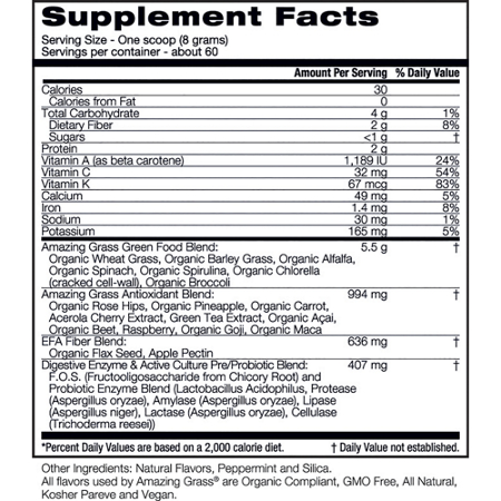 Supplement Facts - Amazing Grass Berry Green Superfood Powder