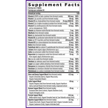 Supplement Facts for New Chapter Organic Multivitamin