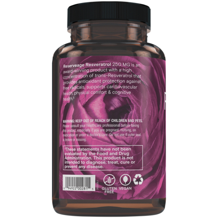 Reserveage Nutrition Resveratrol 250 MG vegetarian capsules view 4