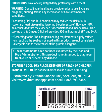 Directions for The Vitamin Shoppe Super Omega-3 Fish Oil 1290 MG softgels