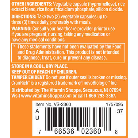 Directions for The Vitamin Shoppe Cranberry with D-Mannose Vegetarian Capsules