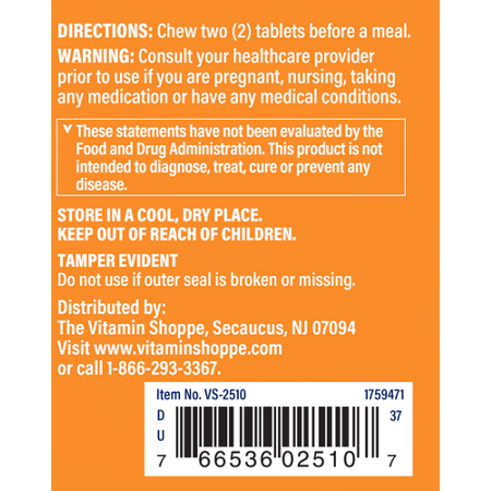 Directions for The Vitamin Shoppe DGL Licorice Tablets