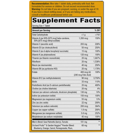 Supplement Facts for Natures Way Men's 50+ Multivitamin