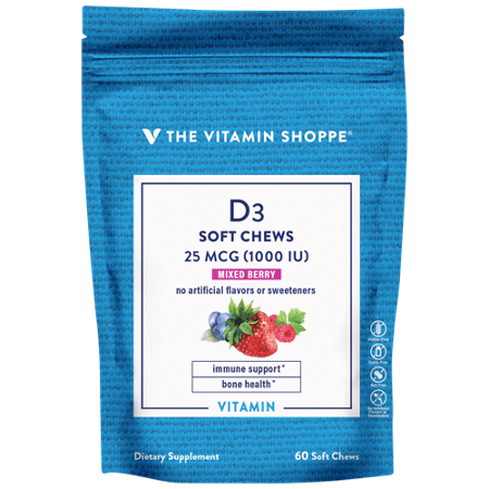 The Vitamin Shoppe Vitamin D3 Soft Chews Mixed Berry bag front