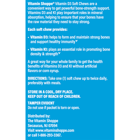 Directions for The Vitamin Shoppe Vitamin D3 Soft Chews