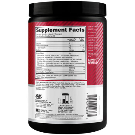 Optimum Nutrition Amino Energy Supplement Label