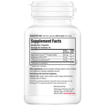 Wakunaga Kyolic Aged Garlic Extract 400MG Supplement Label