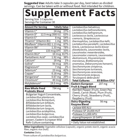Garden of Life Men's Probiotics Supplement Facts Label