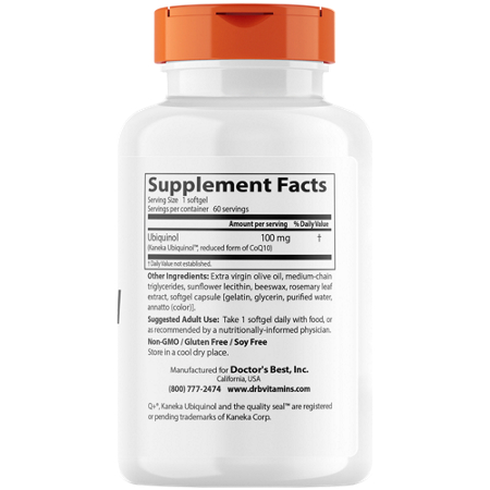 Supplement Facts label for a Ubiquinol 100 MG supplement
