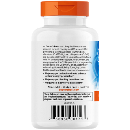 Doctor's Best Ubiquinol with Kaneka's QH bottle back