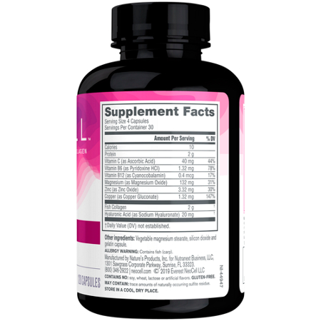 Supplement Facts label for NeoCell Marine Collagen Capsules 2000 MG