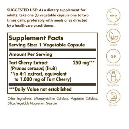 Supplement Facts label for Solgar Tart Cherry Vegetarian Capsules 1000 MG