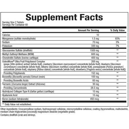 Supplement Facts label for Natural Factors OsteoMove Extra Strength Joint Care