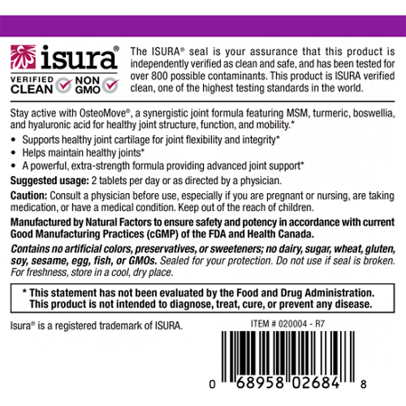 Directions for Natural Factors OsteoMove Extra Strength Joint Care Tablets