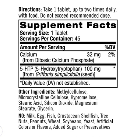 Supplement Facts for 5-HTP TR 100 MG Mood Support