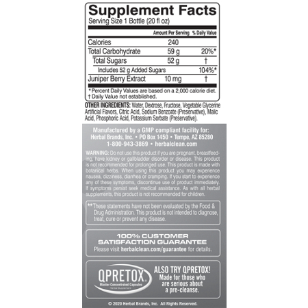 Herbal Clean QCarbo20 Supplement Facts Label