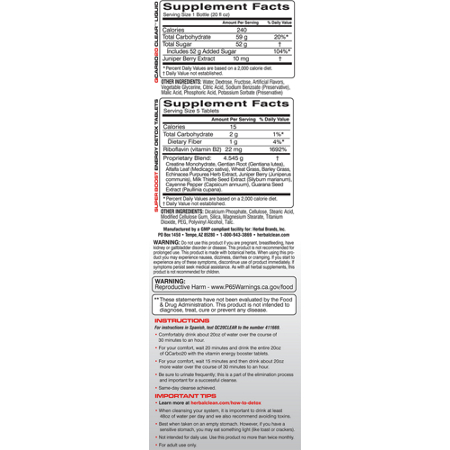 Supplement Facts label for Herbal Clean QCarbo32 Clear Liquid Cleansing Formula